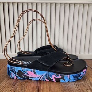 Alegria Astara Sandals Women Sz 9 EU 39 Black Colorful Wedge Platform Flip Flops